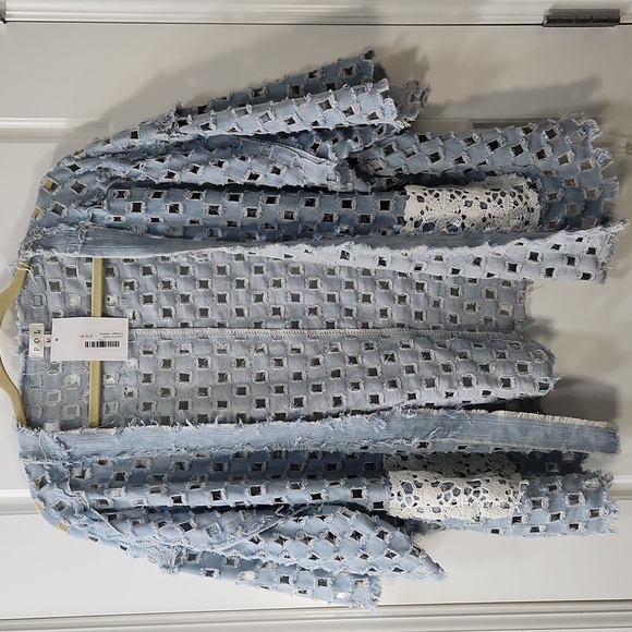 POL Tops - NWT POL Light Blue Laser Cut Open Front Denim Top - M